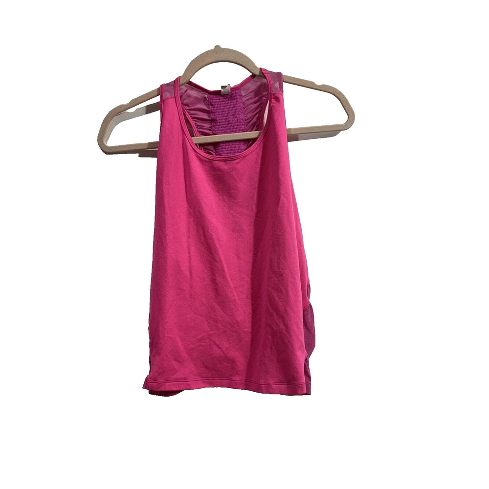 Athleta Bakasana Women Tank Top Pink Ruched Racerback Athletic Fitted Size Large